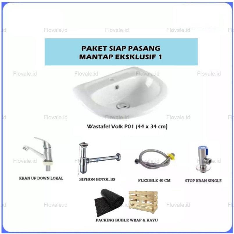 Wastafel Keramik Cuci Tangan Komplit Set VOLK / Wastafel Komplit Set VOLK PACKING KAYU