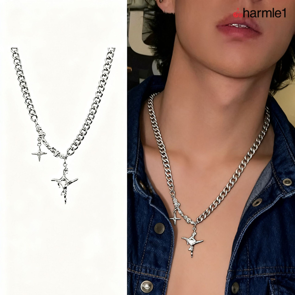 COD Kalung Salib Titanium Anti Karat Pria Cross Bintang Perak Kalung Mewah Rantai Klavikula Hip-hop 
