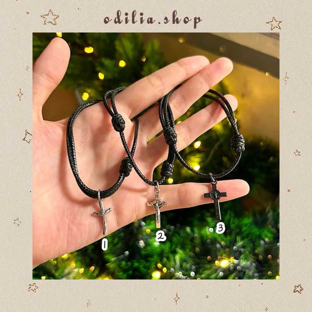 Gelang Tali Salib Aksesoris Natal Pria Wanita Merry Christmas Bracelet Couple Bestie Hadiah Anak Kad