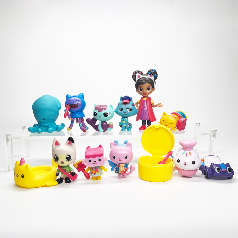 NEW 13pcs Gabby Dollhouse PVC Figure Toy Mercat Cartoon Smiling Car Cat Gaby Girl Doll Action Figure