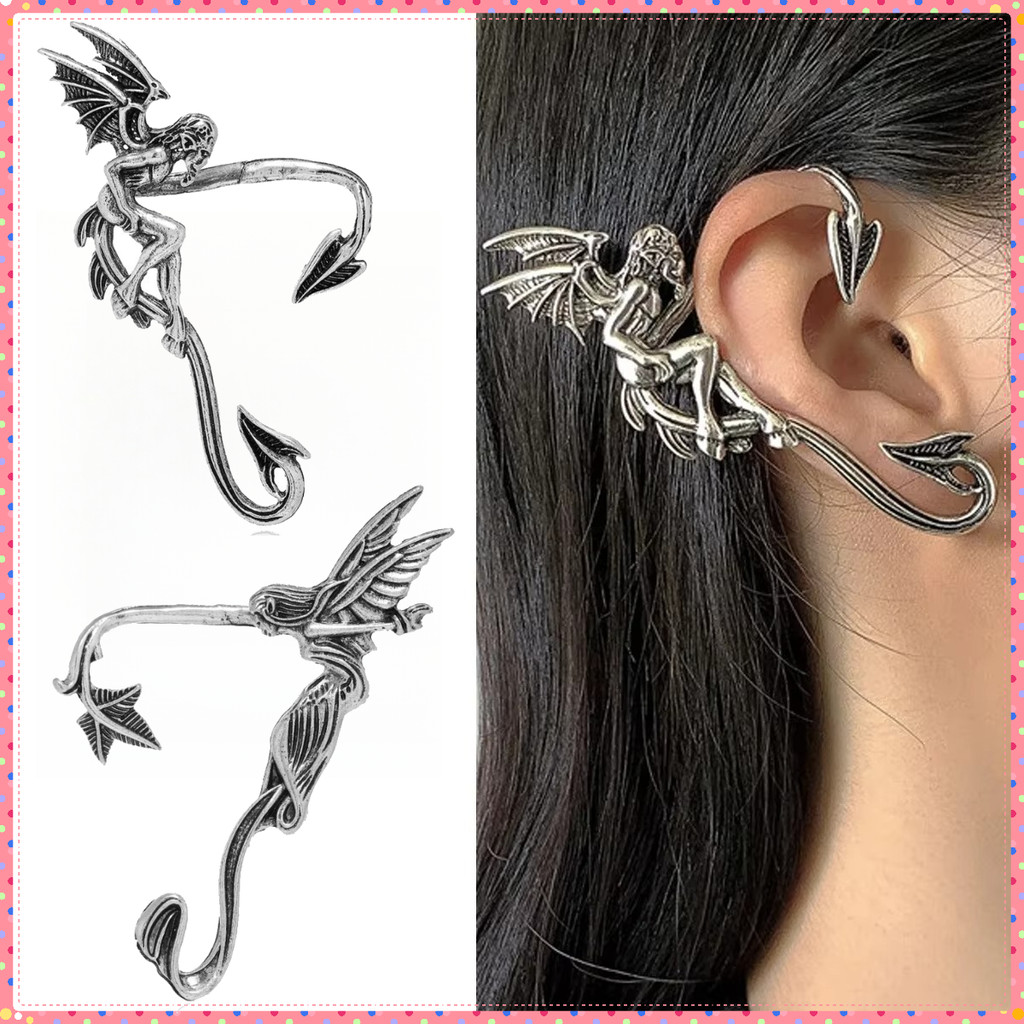 Punk Anting PEri Punk Fairy Ear Cuff Earring Dark Elf Gothic Wing Clip No Piercing Earrings
