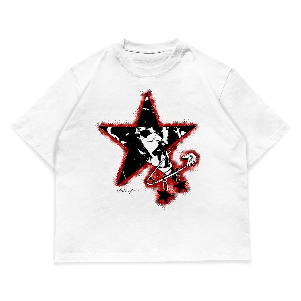 Kaos Pria Original, T-shirt Oversized Boxy 16s Heavyweight Putih dengan Desain Mirage Star | COD Ter