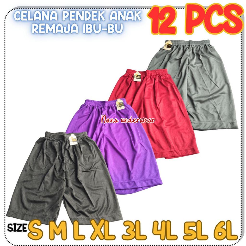 6 Pcs dan 12 Pcs Celana Pendek Anak Remaja Wanita Bahan Strit TK SD SMP SMA Ibu Ibu Bahan Adem BEST 