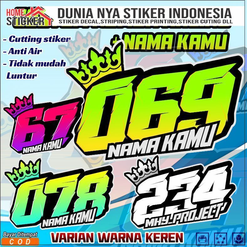 Custom Stiker Nomor Racing Mahkota Dan Nama,Sticker Cutting Nomor Racing