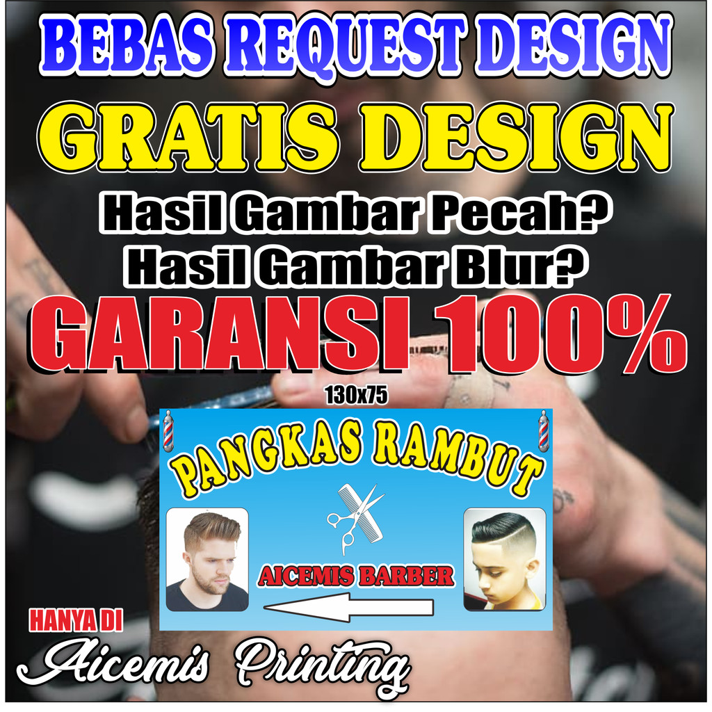 cetak spanduk PANGKAS RAMBUT / spanduk konter / banner dagang / banner dagang BISA REQUEST SESUAI KE