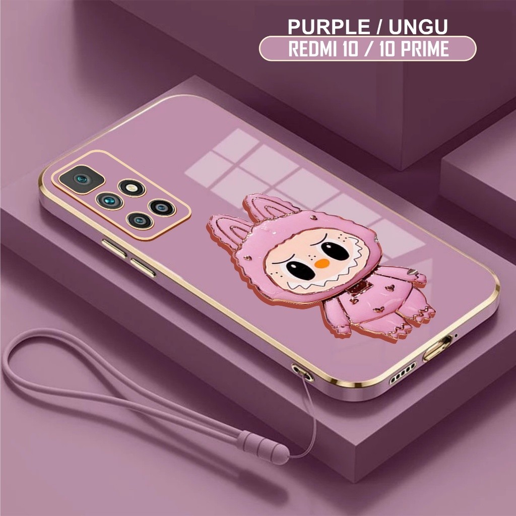 Soft Case Xiaomi Redmi 10 / 10 Prime Labubu Dudukan Miror Kaca Free Tali Lanyard Casing Handphone