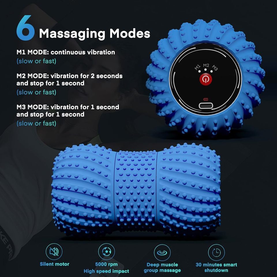 2 in 1 Vibrating Peanut Massage Ball with 6 Massaging Modes, Rechargeable Vibrating Massage Yoga Rol
