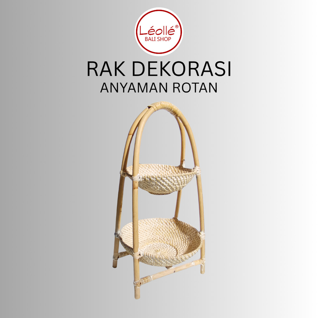 Leolle Rak Anyaman Rotan 2 Susun Handmade Bali Keranjang Rotan Multifungsi Organizer Dekorasi Rumah 