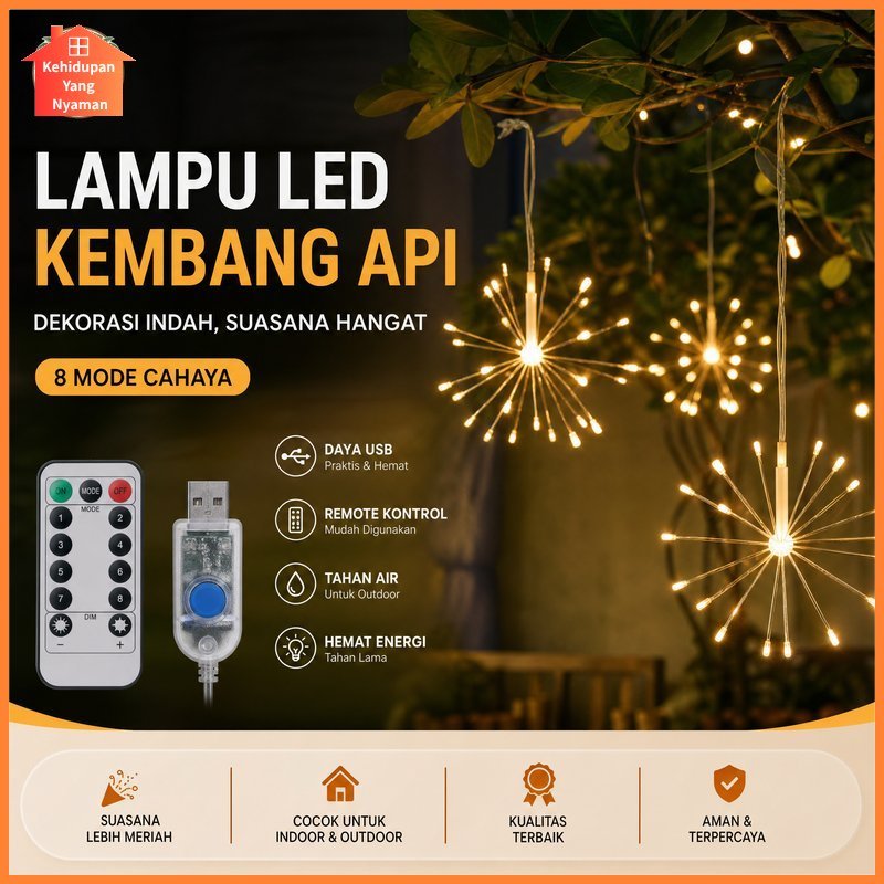 lampu kembang api led usb kawat tembaga remote 8 mode twinkle dekorasi pesta taman kamar