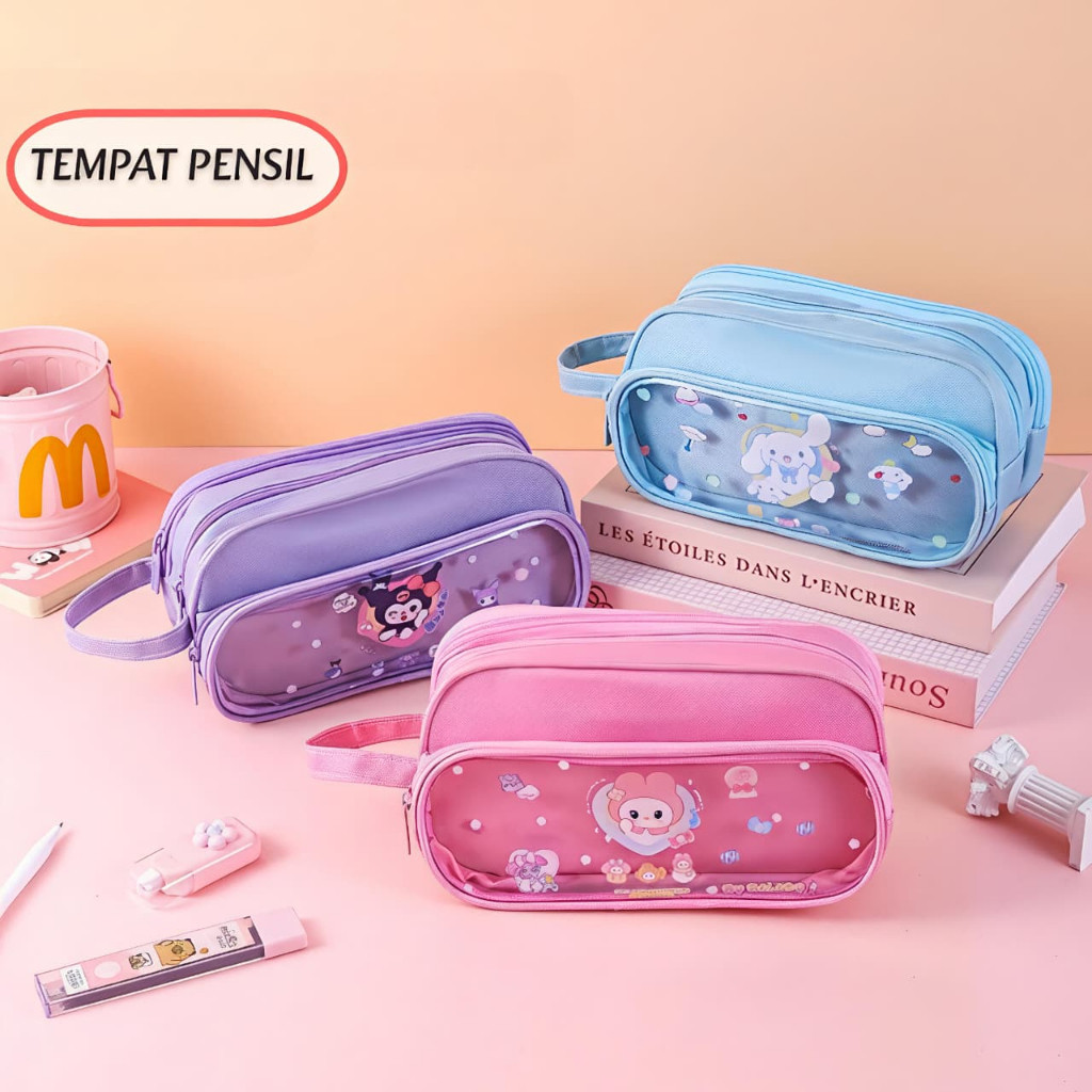 Tempat Pensi/Pena 3 Layer/ Kotak Pensil Alat Tulis Serbaguna Motif Karakter Lucu