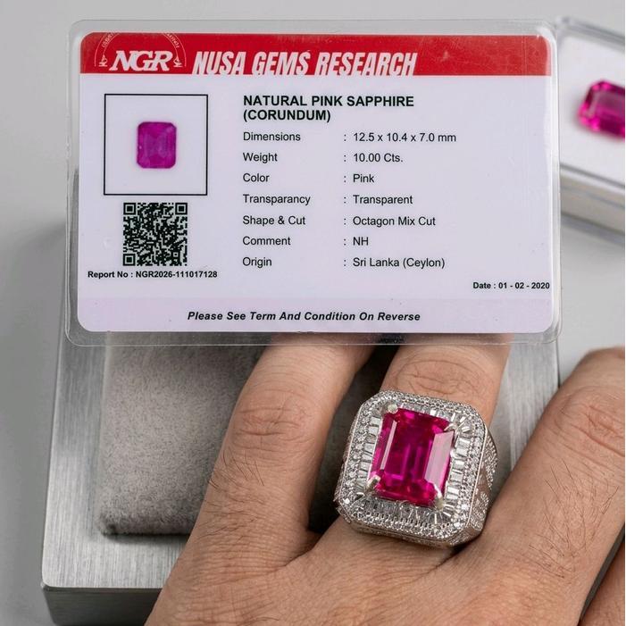 Cincin Permata Pink Sapir Srilanka Octagon Bermemo