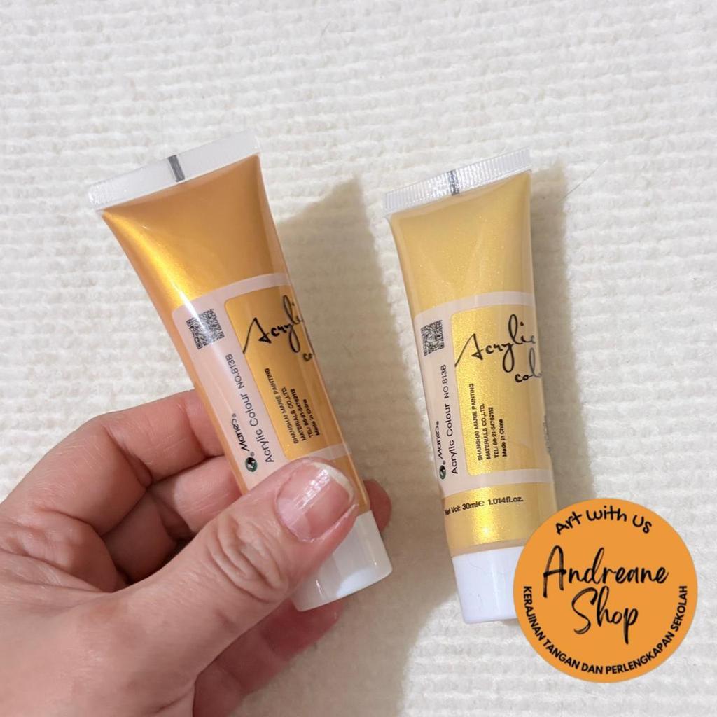 Marie's Acrylic Colour Tube 30 ml 813B | Gold / Silver - Cat Akrilik Serbaguna untuk Karya Seni Penu