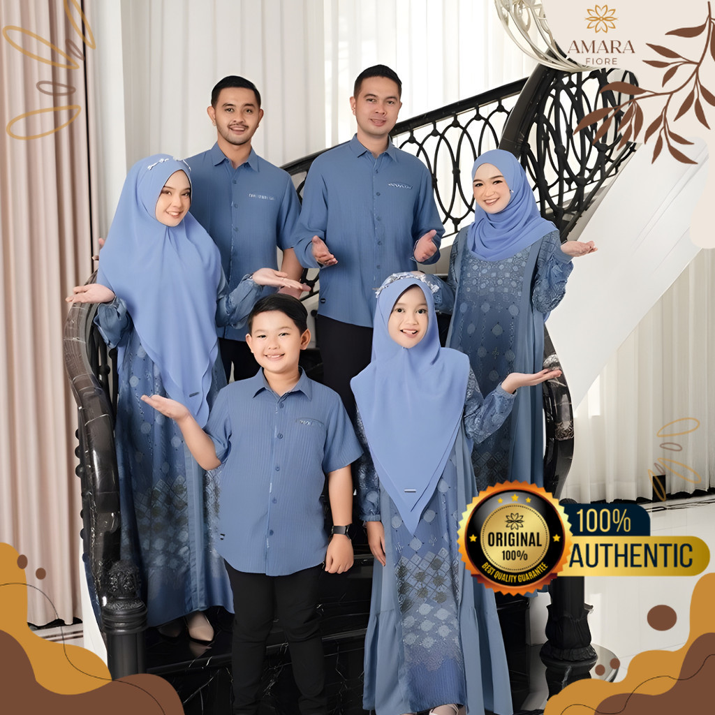 Family Set Lebaran Premium Sarimbit Almeira 2026 Riverside Blue Motif Ethnic Modern Exclusive