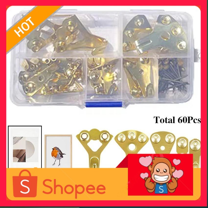 60Pcs/Set Gantungan Paku Dinding Tanpa Bor | Wall hook kaitan paku bingkai gantungan ram besi wire g