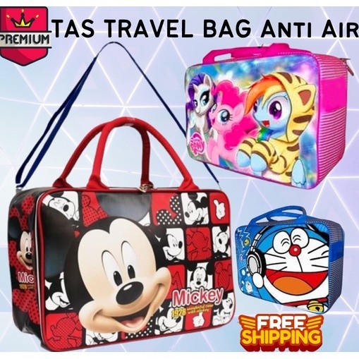 COD ~ BIG SIZE Travel Bag Anti Air selempang + jinjing motif karakter BTS bt21 mickey mini doraemon 