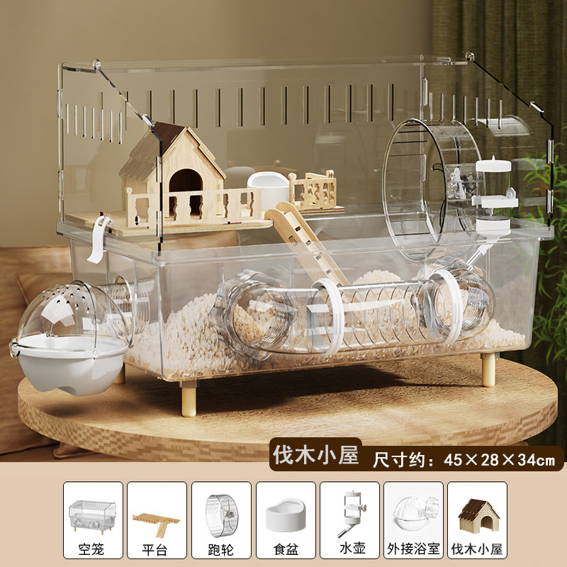Transparent Acrylic Hamster Cage Large Luxury Villa Anti-Chew Tunnels Golden Syrian Habitat Durable 