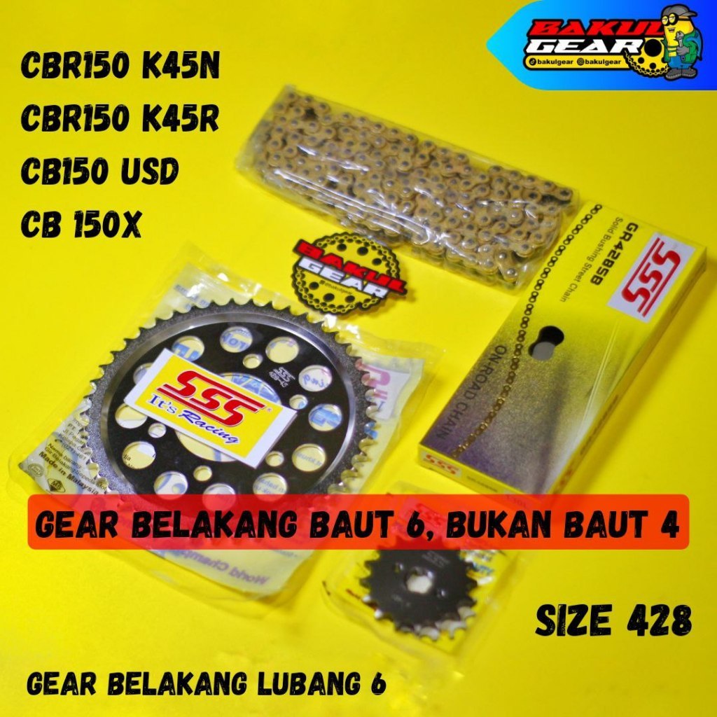 Gear set SSS CBR 150R CB150R CB150X 6 Lubang Baut CBR150R CBR CB 150 150R K45N K45R 2021 Rantai kh2