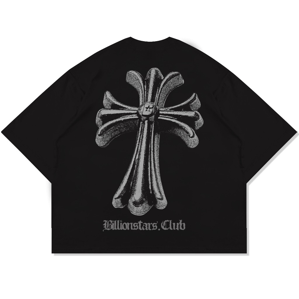 Billionstars Kaos Boxy Oversize Tshirt CHROMEHEART Black Kaos Pria dan Wanita