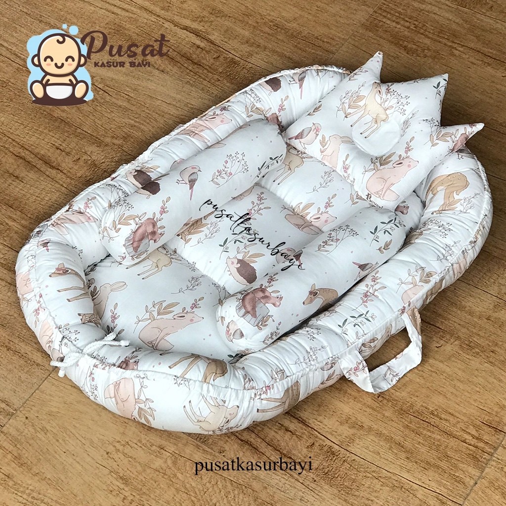 TERLARIS KASUR BABY NEST POLOS SET KELAMBU + BEDCOVER FREE BANTAL KOTAK & TAS