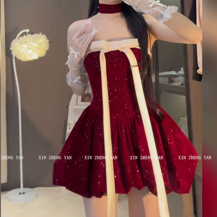 gaun beludru merah merah Angola gaun gaun