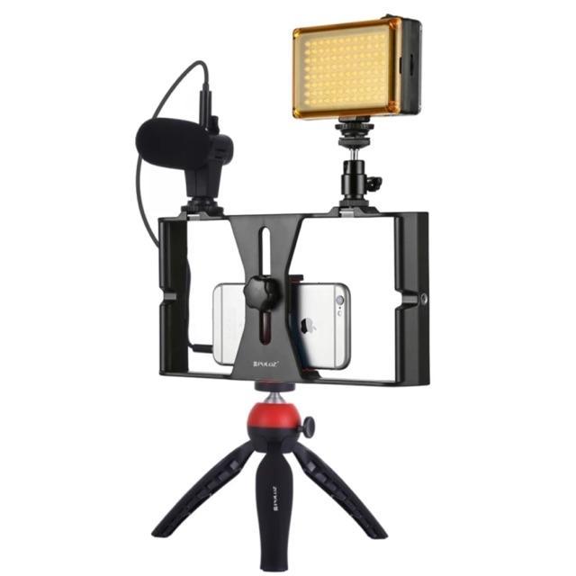 PULUZ Aksesoris 4in1 Vlogging Vlog LED Selfie Light Handphone Video Rig Kits With Microphone Tripod 