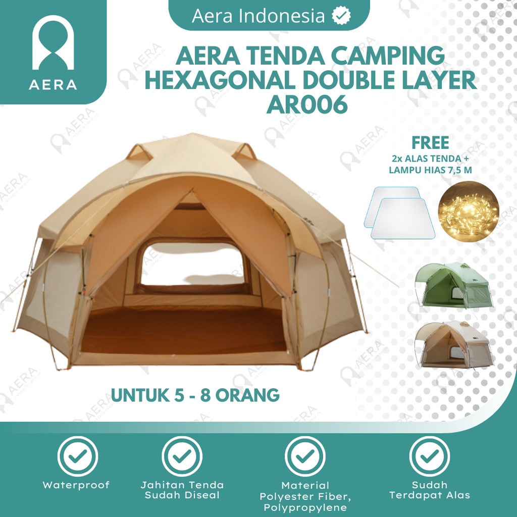 AERA Tenda Camping Hexagonal | Tenda Glamping 5-8 Orang Otomatis AR006 | Tenda Camping Double Layer 