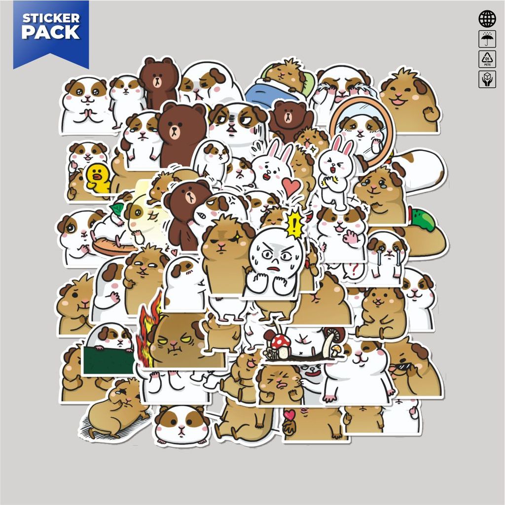 100PCS Lucu Stiker Jimmy The Guinea Pig Aesthetic Vinyl Anti Air Dekorasi Sticker Laptop Buku Journa