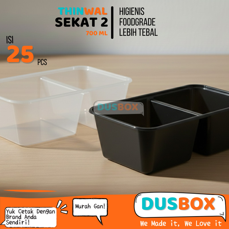 Thinwall sekat 2/thinwall sekat/thinwall 700ml sekat/thinwall 2 sekat +tutup/thinwall 2 sekat