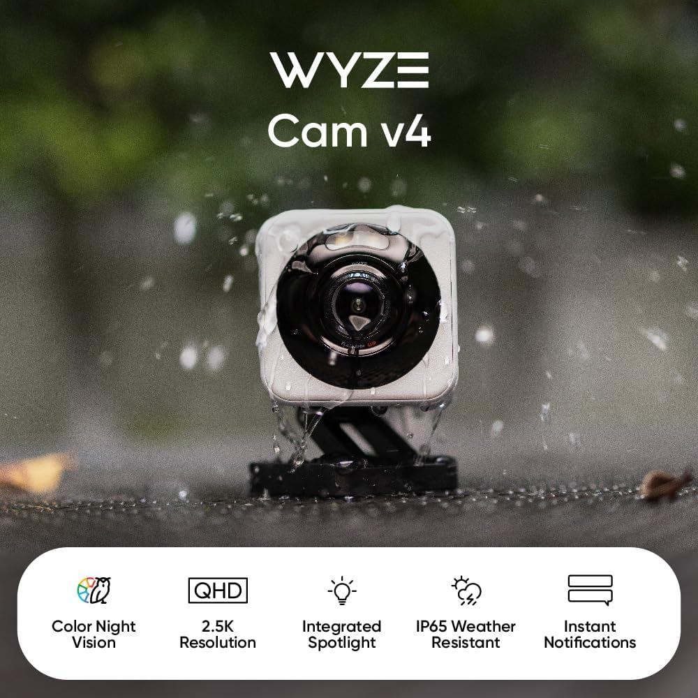 Wyze Cam v4, 2K HD Wi-Fi Smart Home Security Camera, Indoor/Outdoor Use, Pet/Baby Monitor, Motion Ac