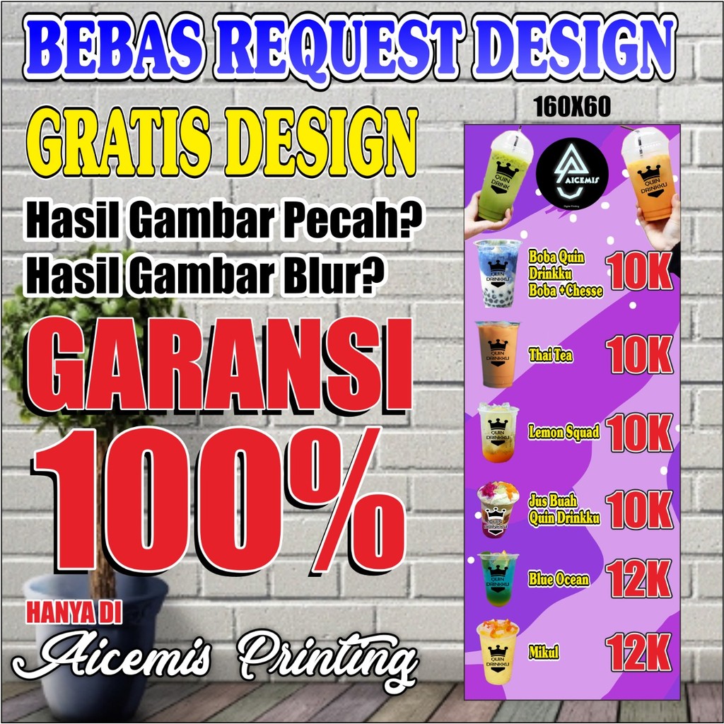 Spanduk Thai Tea / Banner Boba / Spanduk Mocktail / Spanduk Minuman Kekinian / Spanduk Banner Panjan