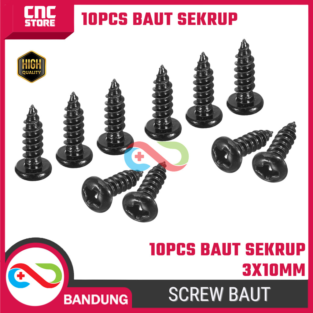 10PCS Baut Sekrup 3x10mm – Screw Baut Hitam 3MM x 10MM