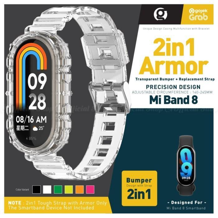 BEST= Armor 2in1 Rubber Strap Band8 w/ Bumper Case Cover for Xiao Mi Band 8 - Transparent