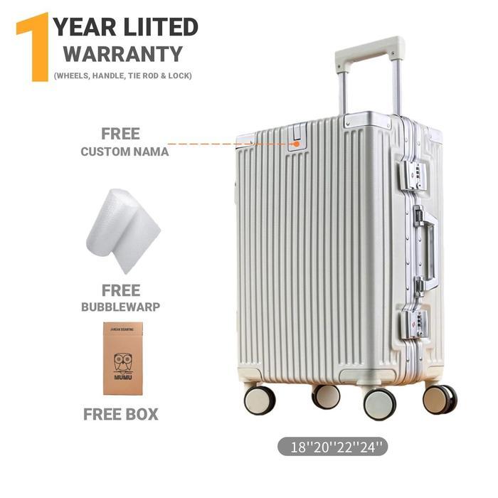 Dream Koper 22 inch 24 inch Free Custom Nama & Logo TSA Lock  Roda 360°  M101 Kabin - Putih, 24 inch