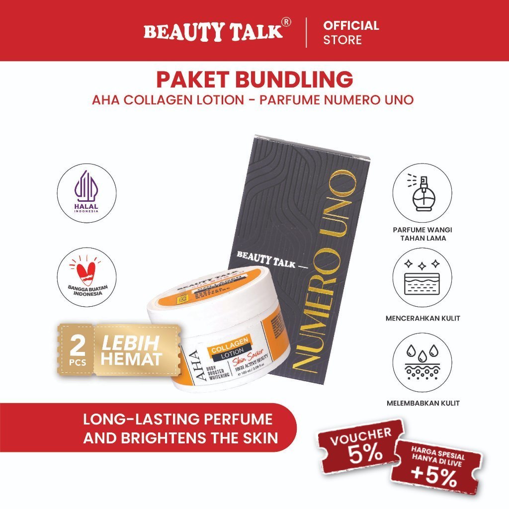 BEAUTY TALK [Bundling Hemat 2PCS]  AHA Collagen Lotion 100ML + BEAUTY TALK Eau De Parfume 30ml