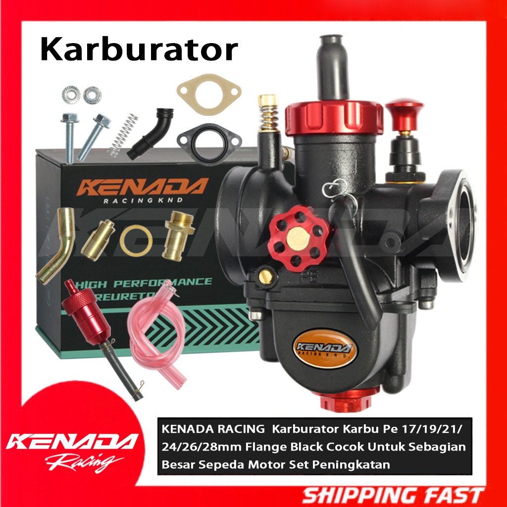KENADA RACING  Karburator Karbu Pe 17/19/21/24/26/28mm Flange Black Cocok Untuk Sebagian Besar Seped