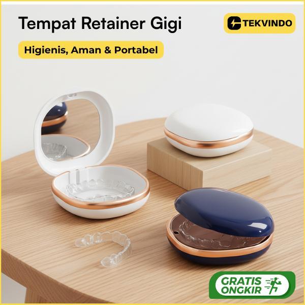 Tempat Retainer Gigi Set Cermin Tempat Gigi Palsu Lepas Pasang Denture Box Kawat Gigi