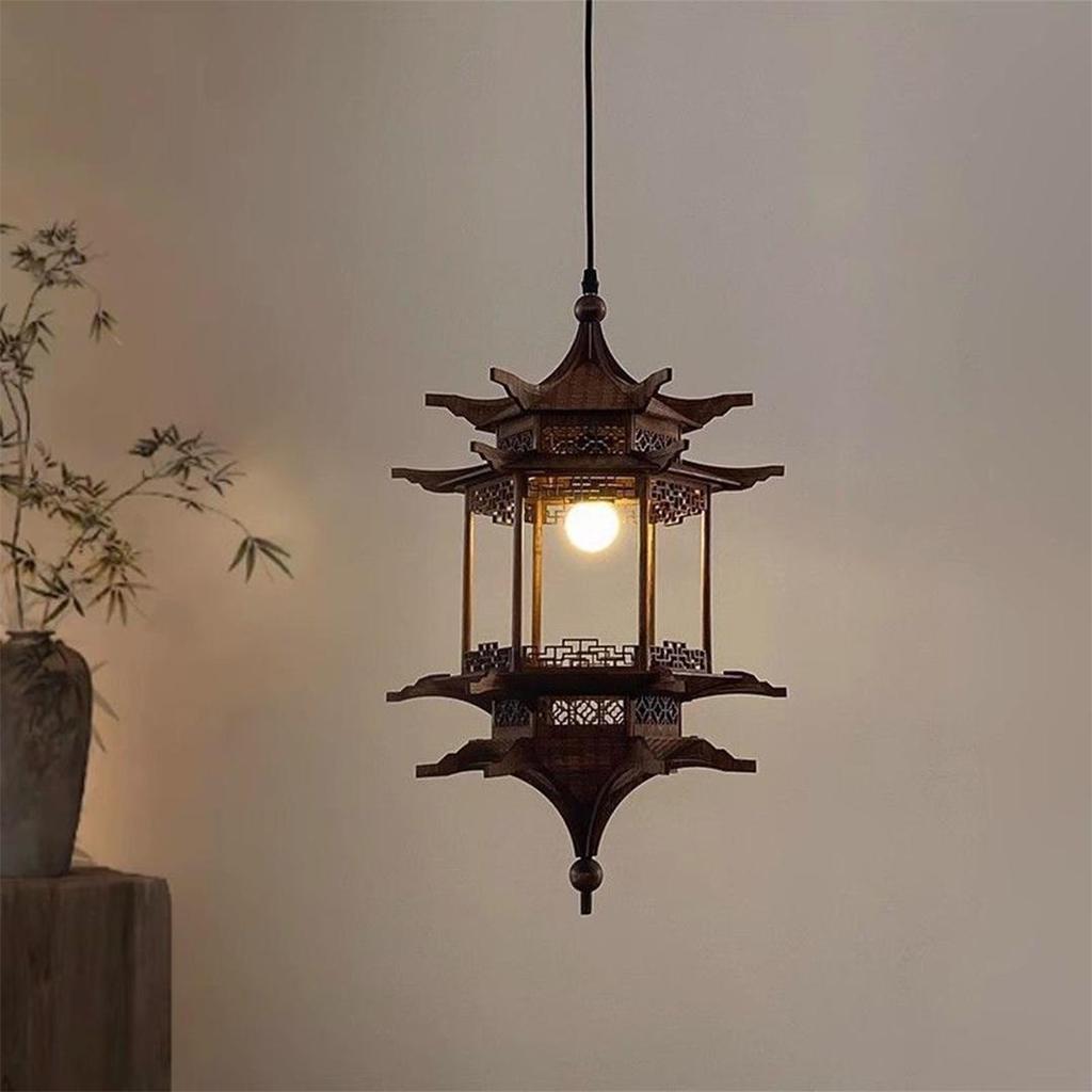 Lampu Gantung Kayu Hias Klasik / Wooden Oriental Hanging Lamp 35cm - 5042