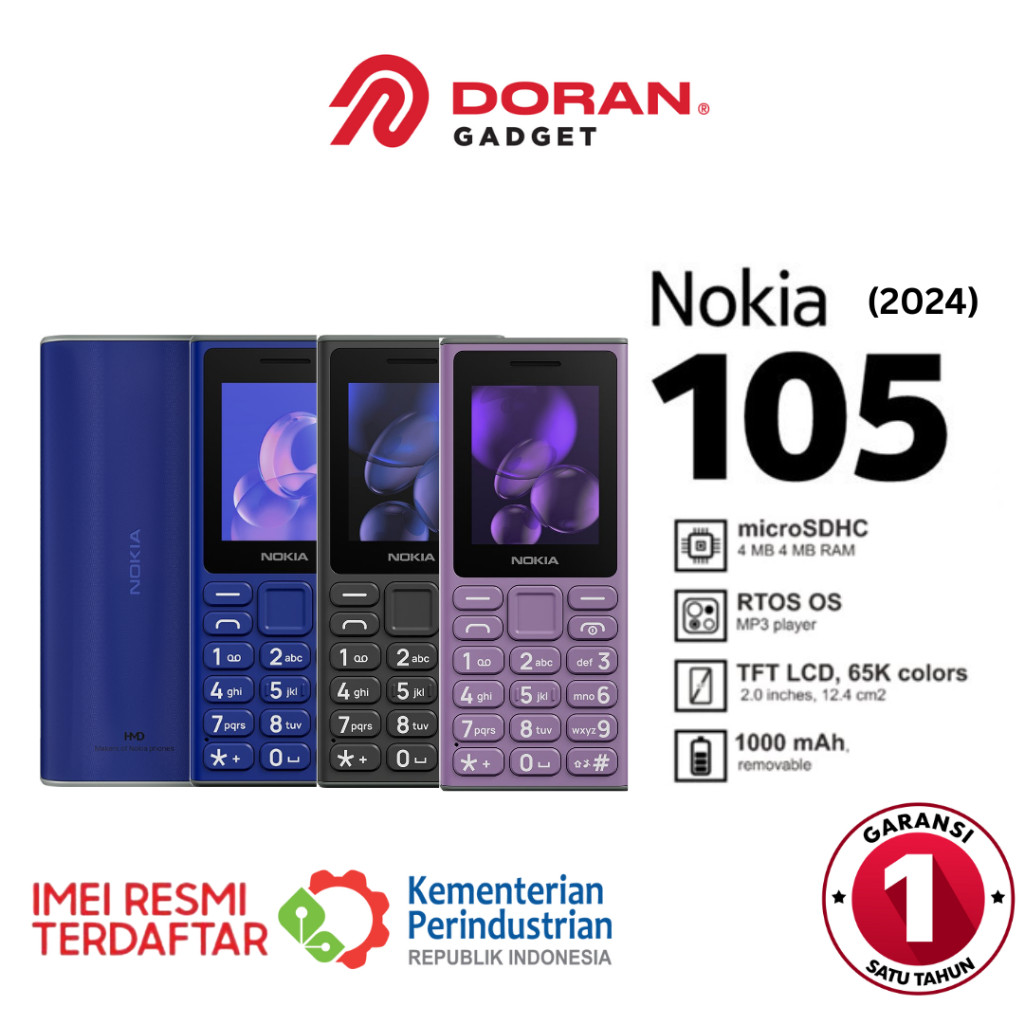 Handphone HP Nokia 105 2024 Jadul - Original Garansi Resmi 1Tahun