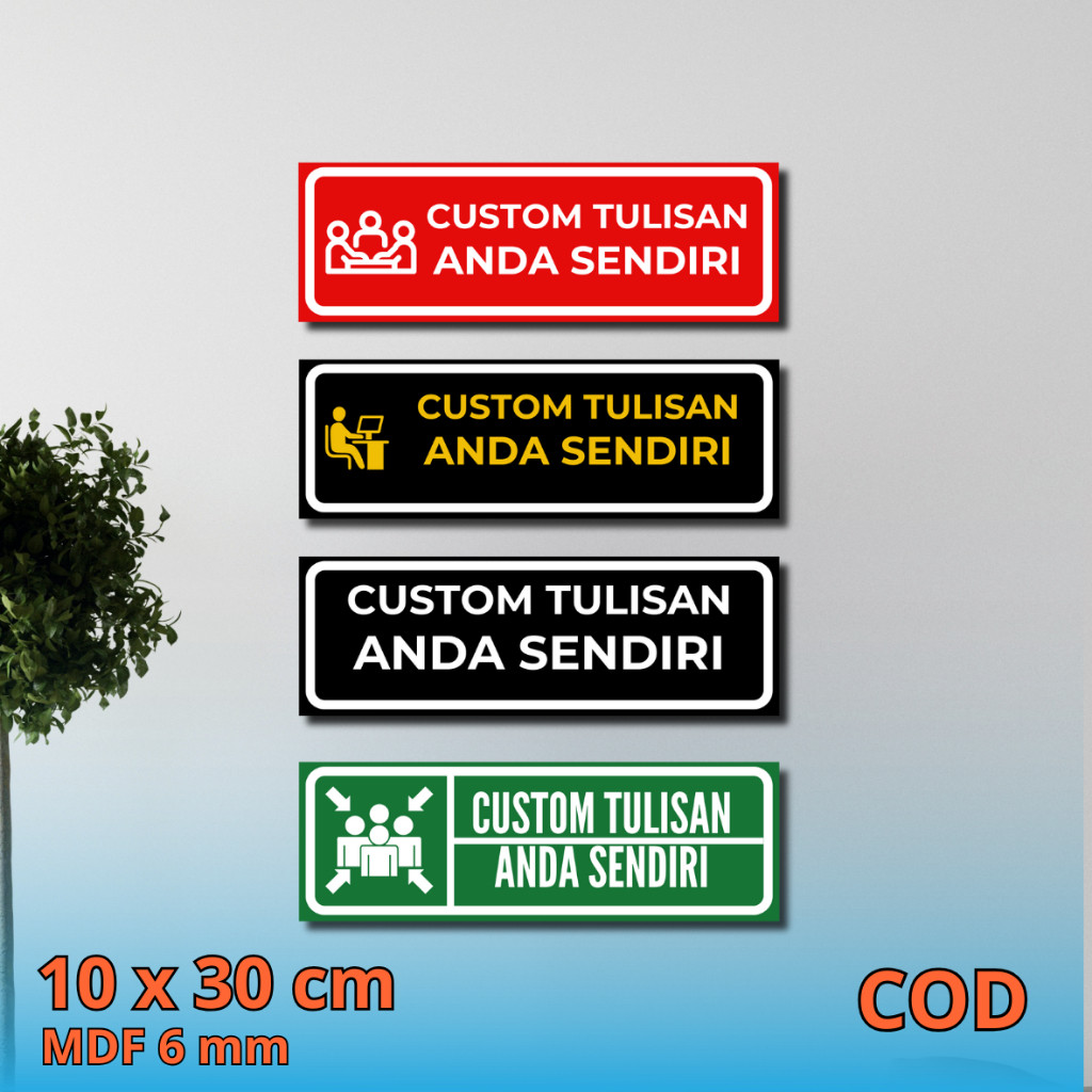 Papan Nama MDF Custom 30x10 cm – Tanda Ruangan, Petunjuk, Peringatan, Tulisan Bebas