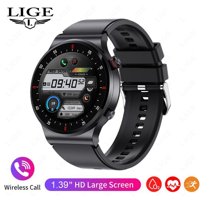 LIGE Jam Tangan Pintar Pria Panggilan Bluetooth Sentuh Penuh smart watch Olahraga EKG Pelacak Keseha