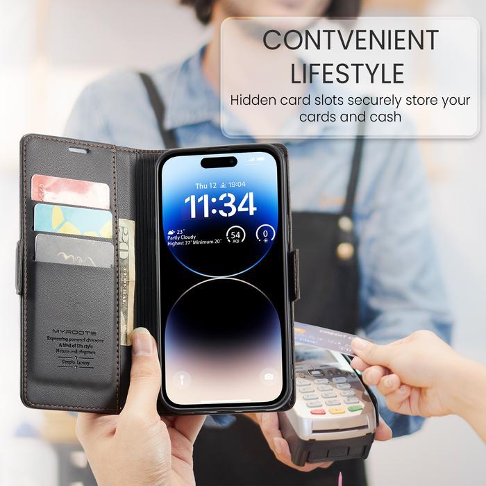 Myroots Prestige Book Case Untuk Iphone 12 Pro Max Series Casing Dompet Eksklusif Wallet MR023 RFID 