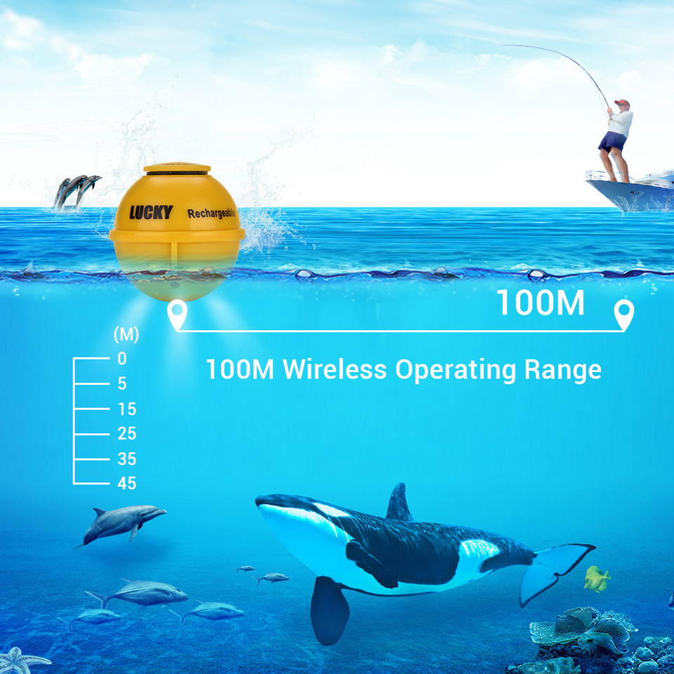 LUCKY FF718LIC-WLA Fish Finder Wireless Fishfinder Fishing Sonar 45M/147Feet Depth Sounder Echosonda