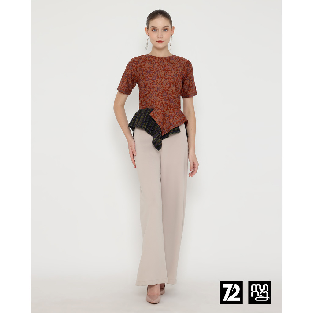 BLOUSE BATIK PREMIUM Katun Wanita Trixie Kombinasi Lurik Warna Maroon 72 Batik x WearLori 726073