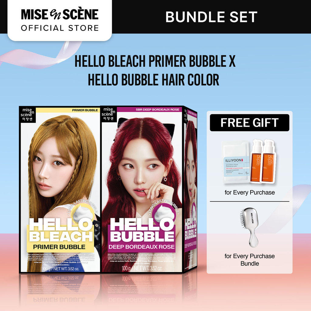 [PAKET HEMAT ISI 2] mise en scene Hello Bleach Primer Bubble x Hello Bubble Hair Color - Paket Pewar