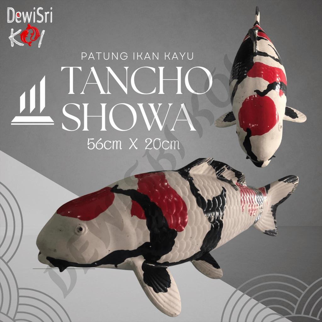 Patung Ikan Koi Kayu Tancho .Showa 50cm – Handmade Ukiran Asli, Dekorasi Premium & Pajangan Koleksi