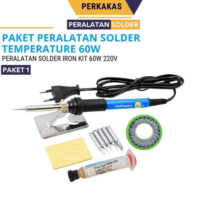 Paket Lengkap Solder Listrik 60 Watt Adjustable Temperature Fast Heating solder  teknisi hp soder 1 