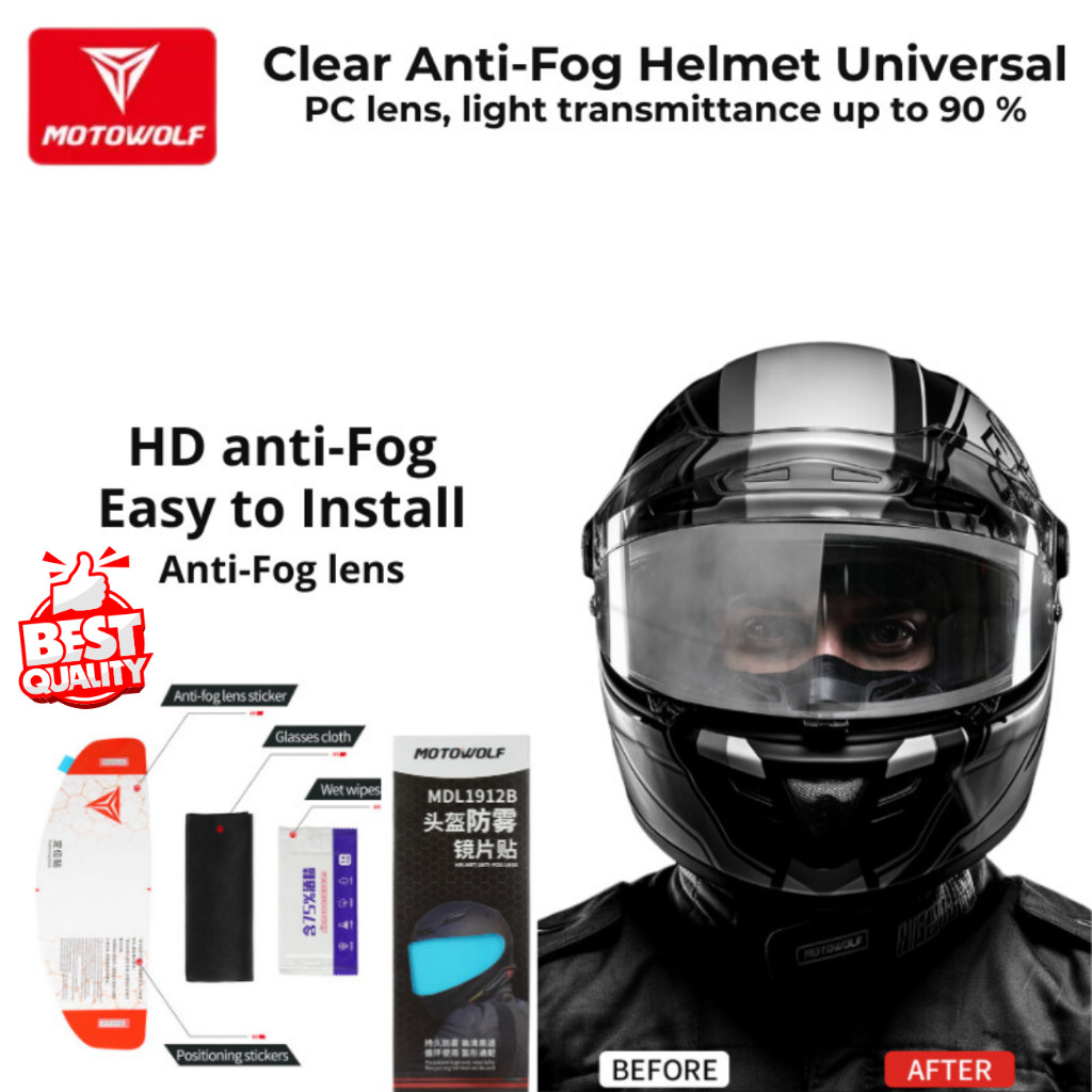 Kita|| Motowolf Anti Fog Helm Universal Pinlock Film Stiker Kaca Helm Anti Embun Full Face & Half Fa