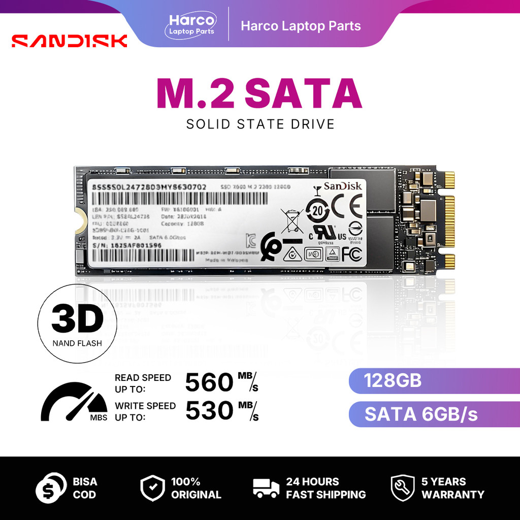 SSD SanDisk X600 M.2 2280 128GB 256GB SATA III 560MB/s Stabil Garansi 3D NAND TLC untuk Laptop PC