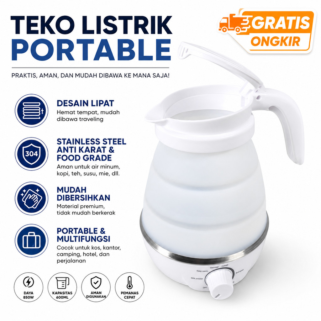 Teko Listrik Portable Travel Kettle Lipat Mini Stainless Steel 304 600ML Pemanas Air Cepat Electric 