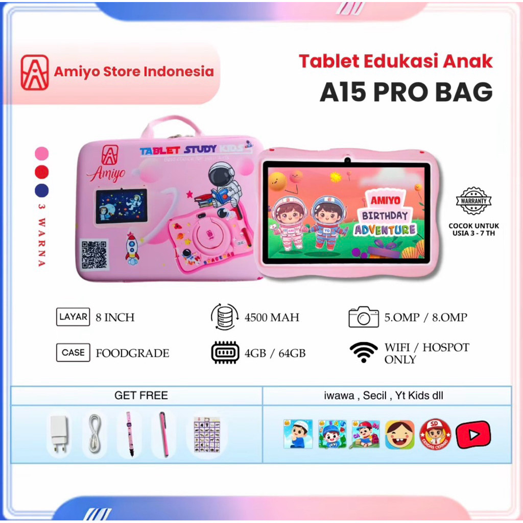 amiyo A15 pro dengan bag /amiyo A15pro / tab edukasi anak/tab anak/ tablet edukasi anak
